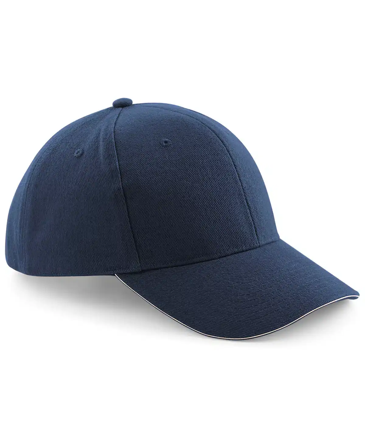 Quality navy and stone embroidered cap with a curved brim, perfect for casual and sportswear.