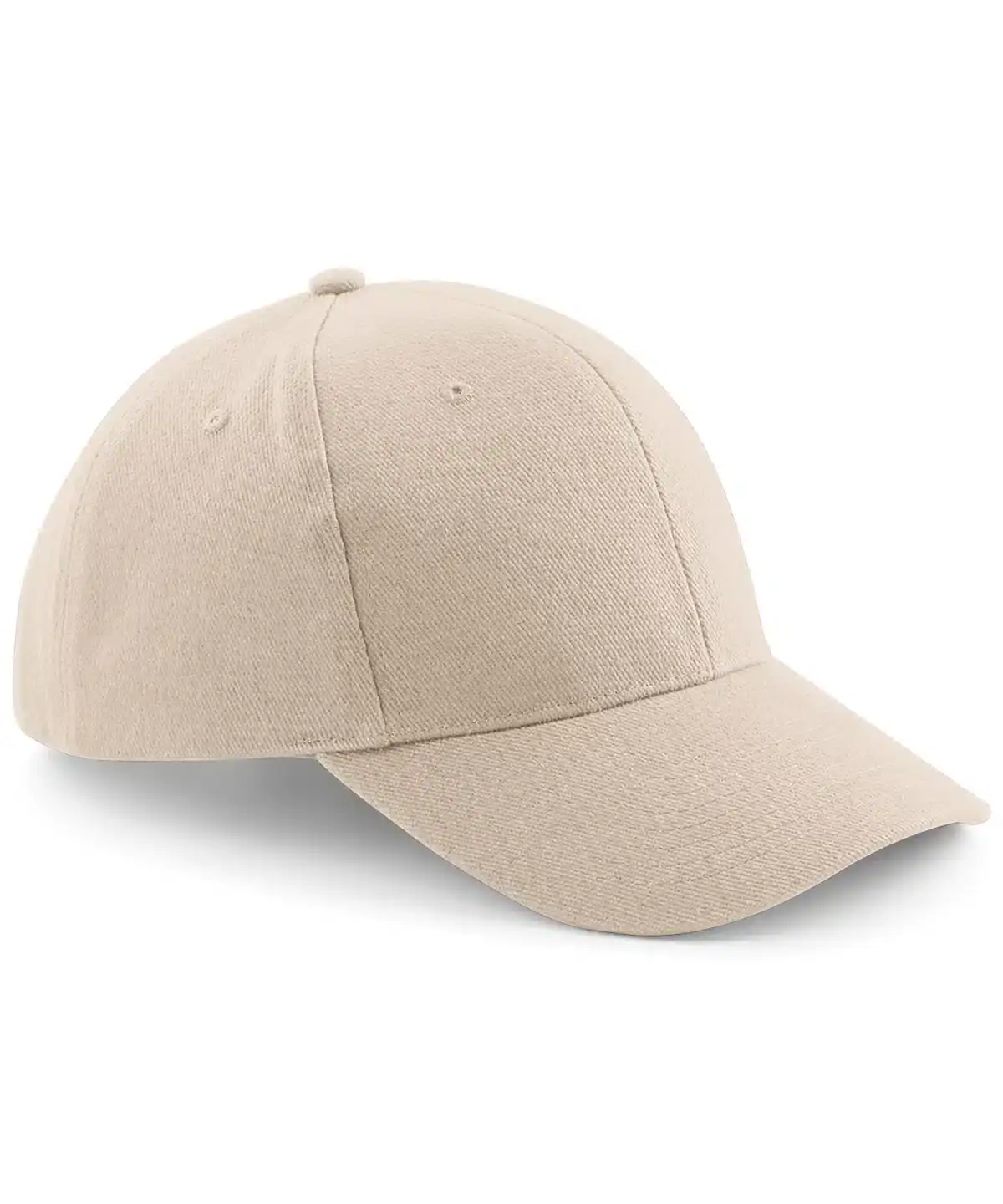 Plain beige cap with curved brim, ideal for embroidery and printing.