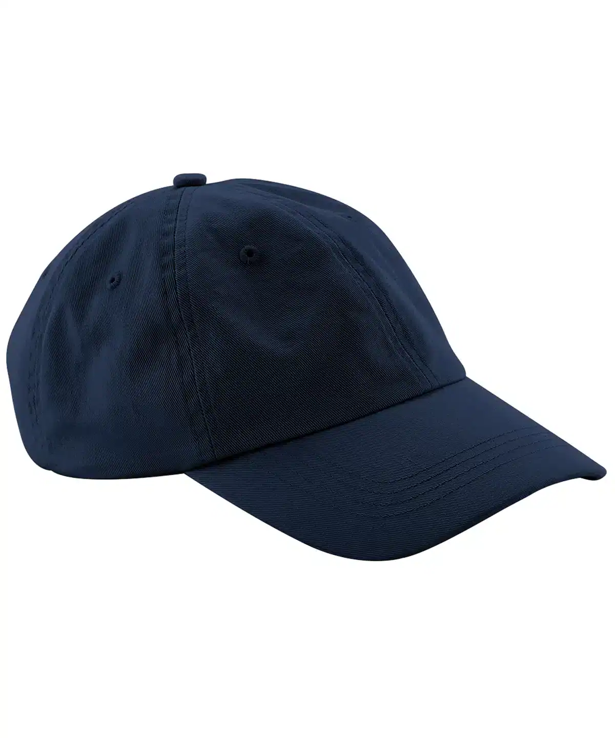 Navy low profile 6-panel cap with embroidery and printing options, perfect for custom branding and p.