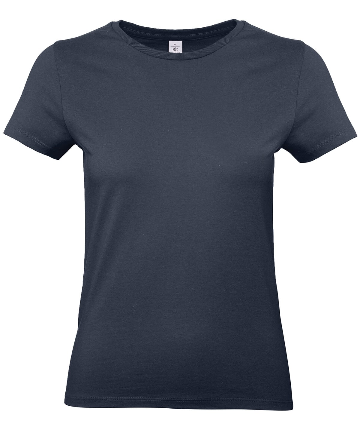 Navy women's T-shirt with custom embroidery, size XS, perfect for corporate or casual wear.