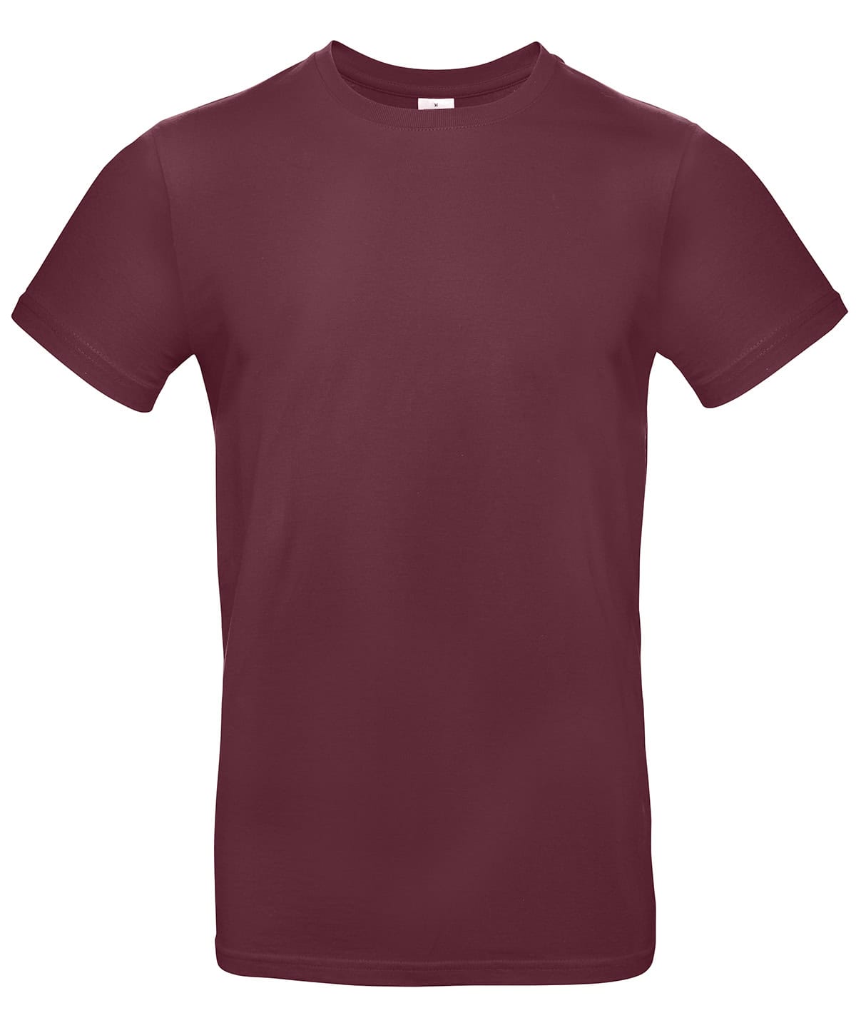 Close-up of burgundy embroidered and printed T-shirt for custom apparel printing.