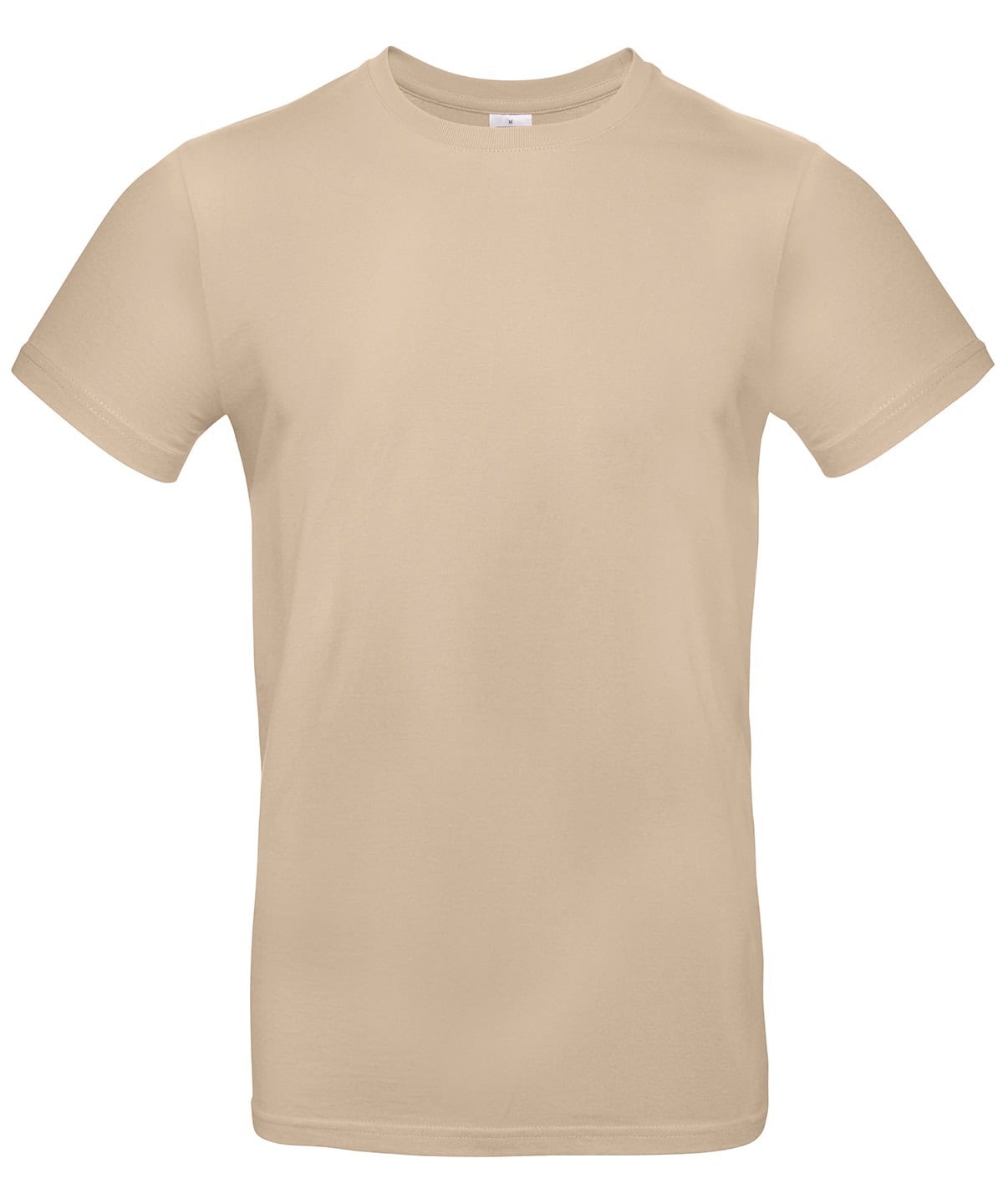 Plain beige T-shirt in sand colour, ideal for custom embroidery and printing.