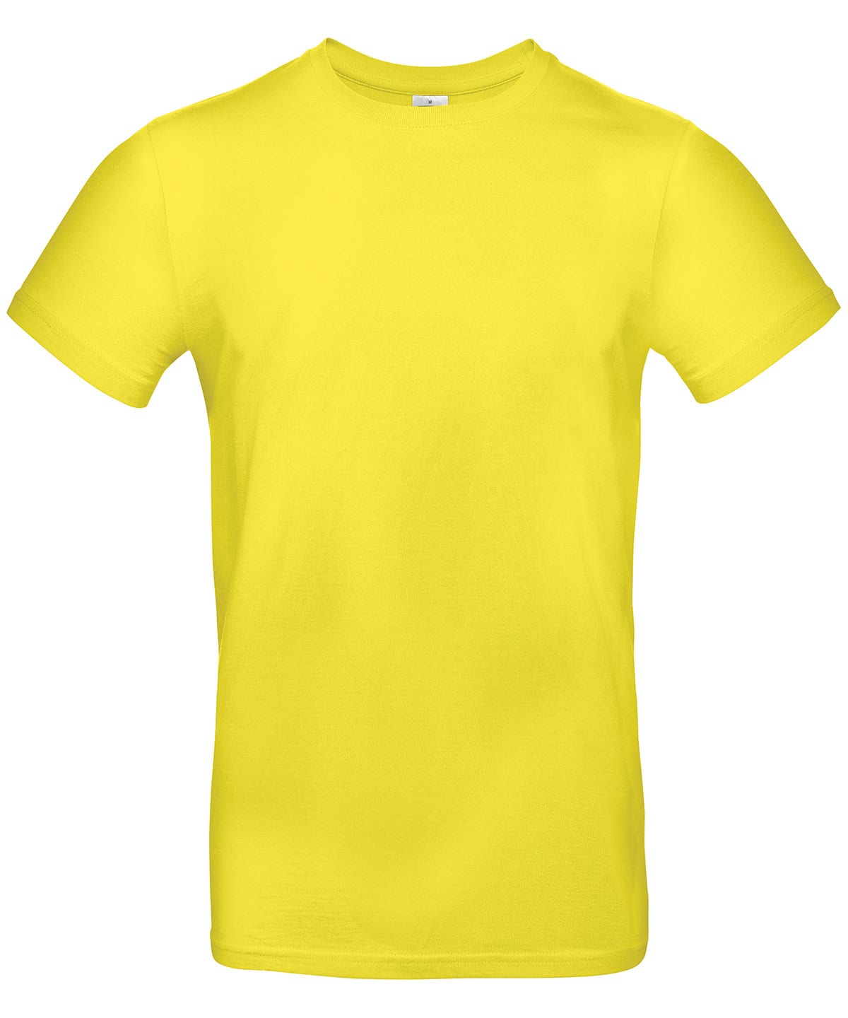 Bright yellow custom embroidery and printing on high-quality T-shirt.