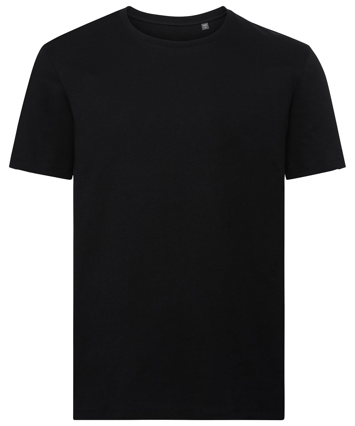 Organic cotton black T-shirt with eco-friendly printing, perfect for casual wear.