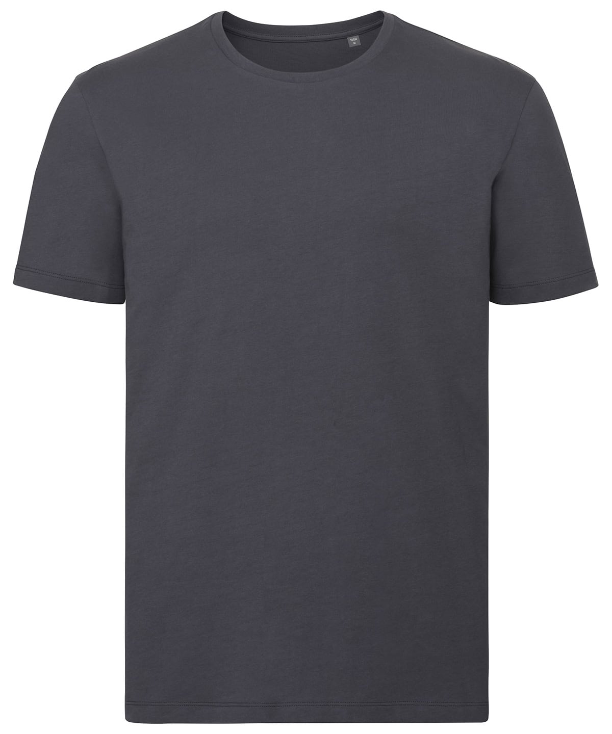 Organic cotton grey T-shirt with eco-friendly printing, perfect for casual wear.