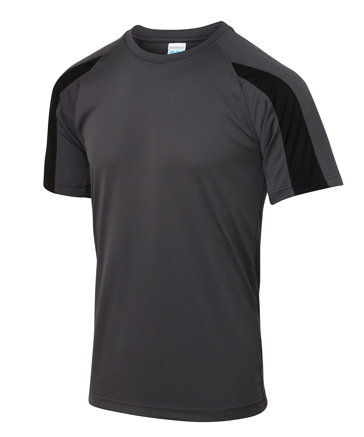 Contrast cool T shirt for sports and casual wear, featuring charcoal and jet black colours, ideal fo.
