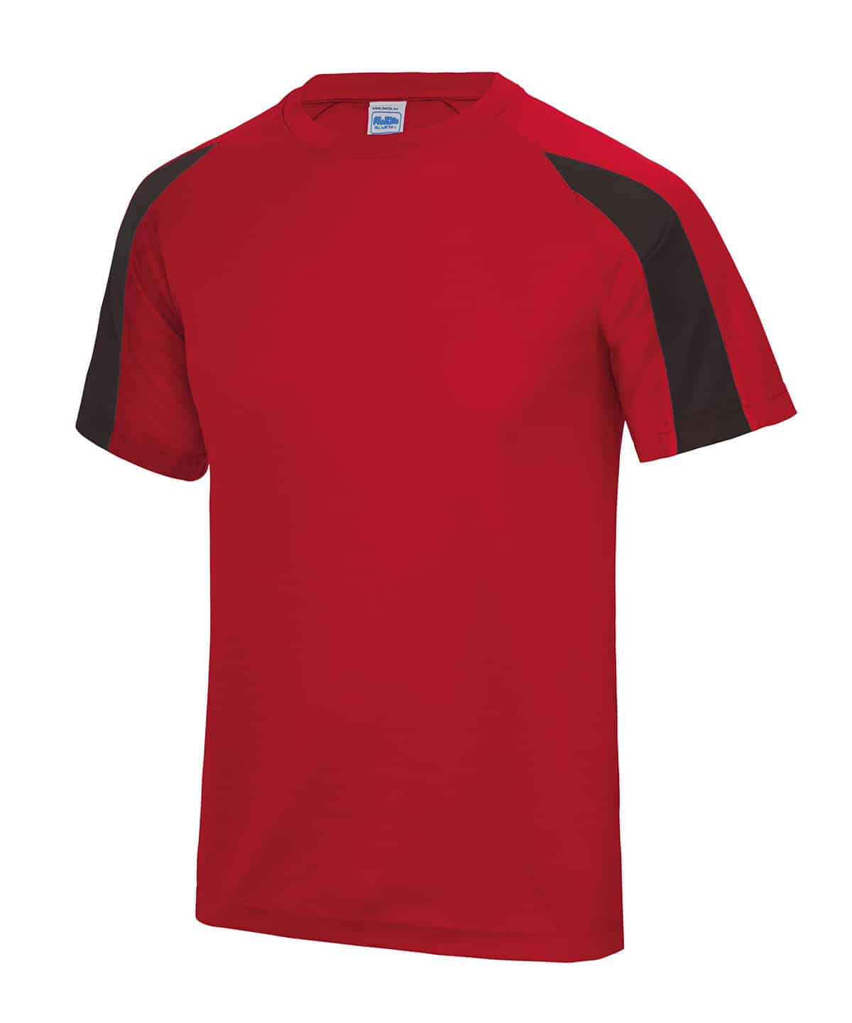 Contrast cool T shirt with red and black design, ideal for sports and casual wear.