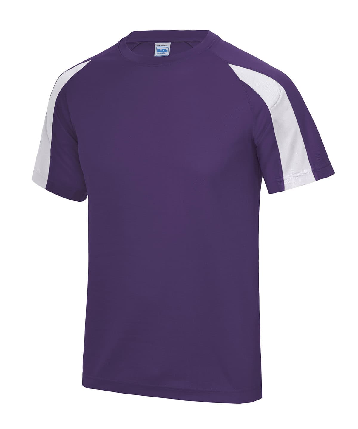Contrast cool T shirt with purple and white design, ideal for sports and casual wear.