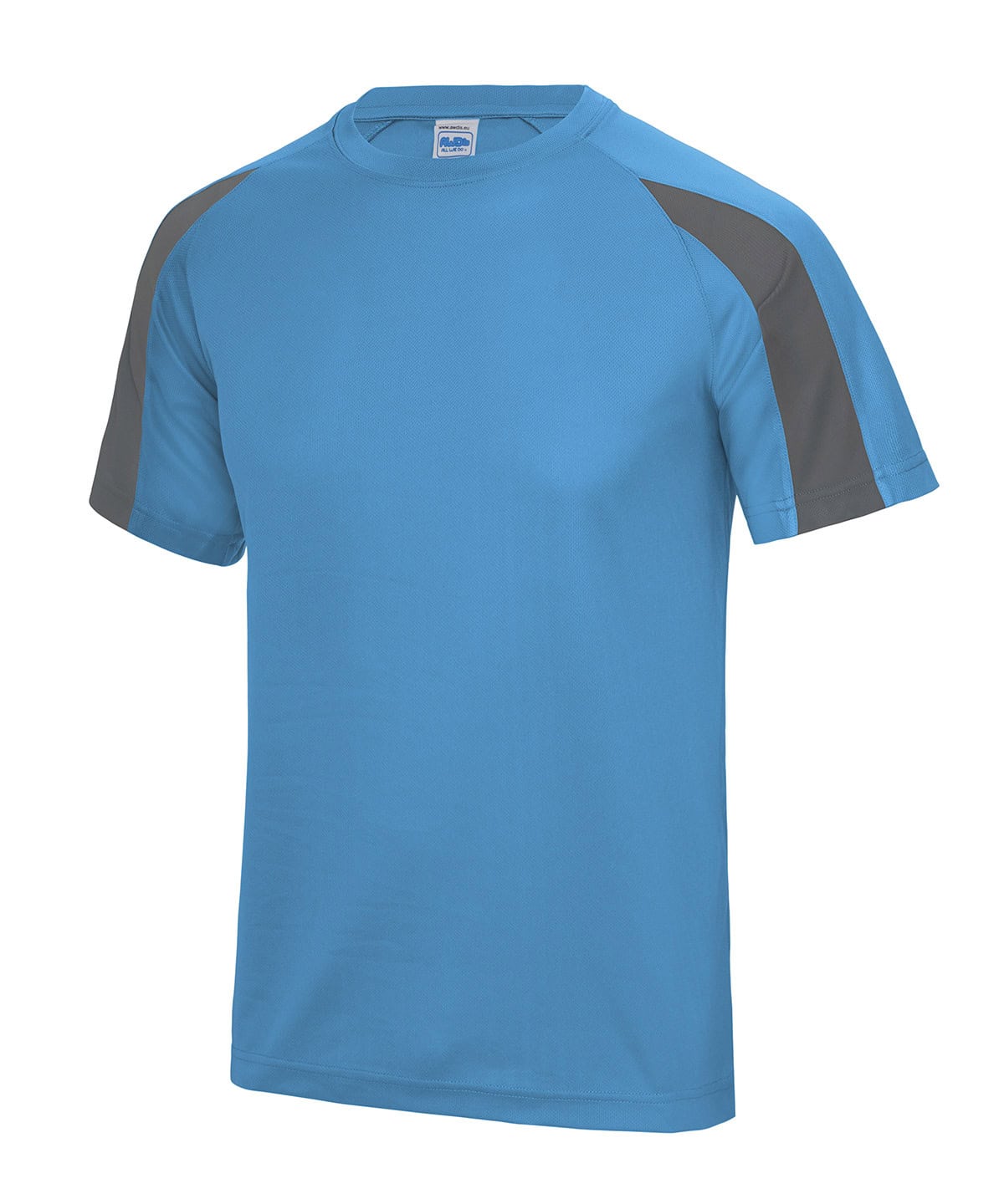 Bright blue sports T-shirt with charcoal accents, ideal for activewear and casual style.