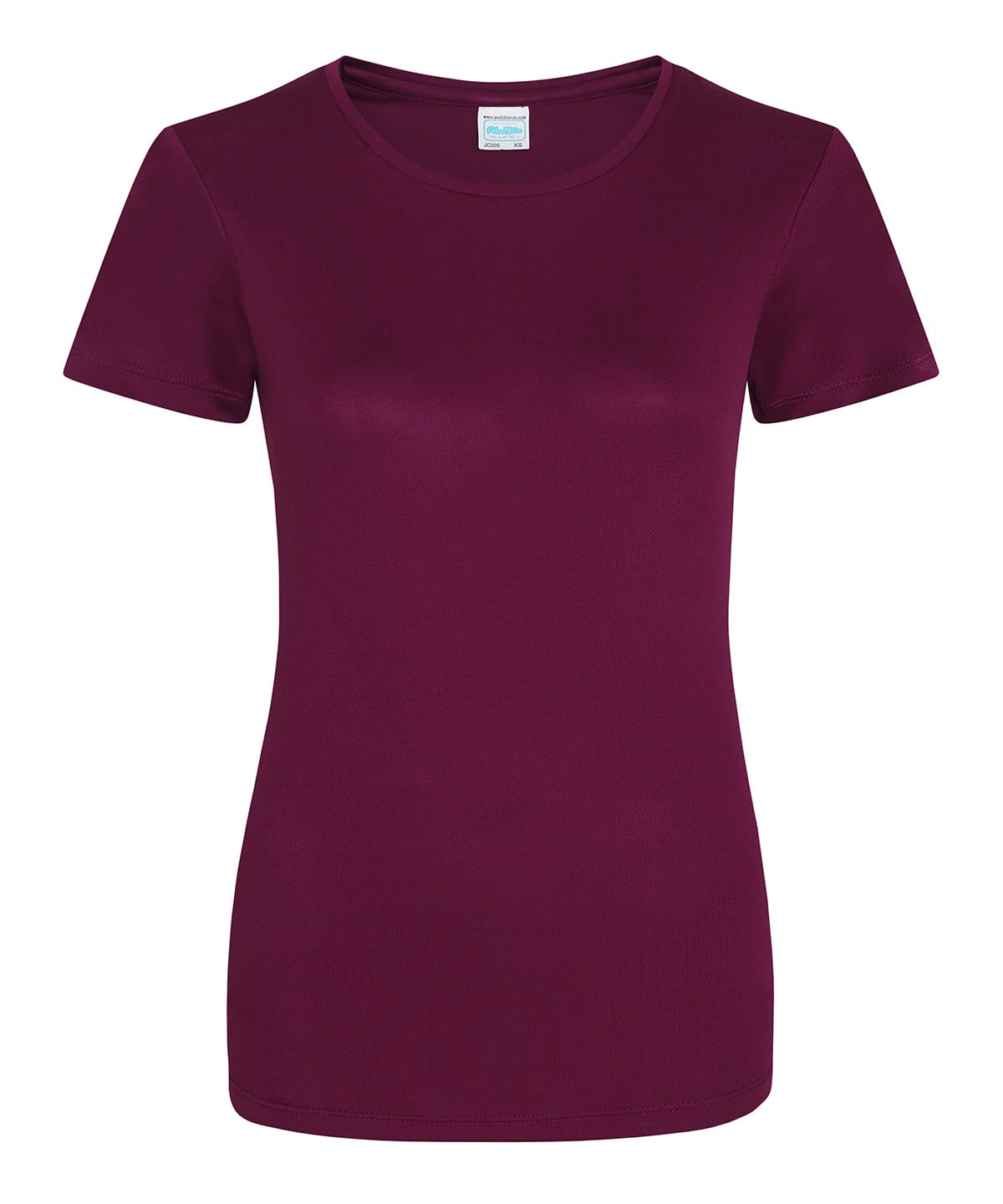Ladies cool burgundy T-shirt with embroidery and printing, size XS. Perfect for casual wear and cust.