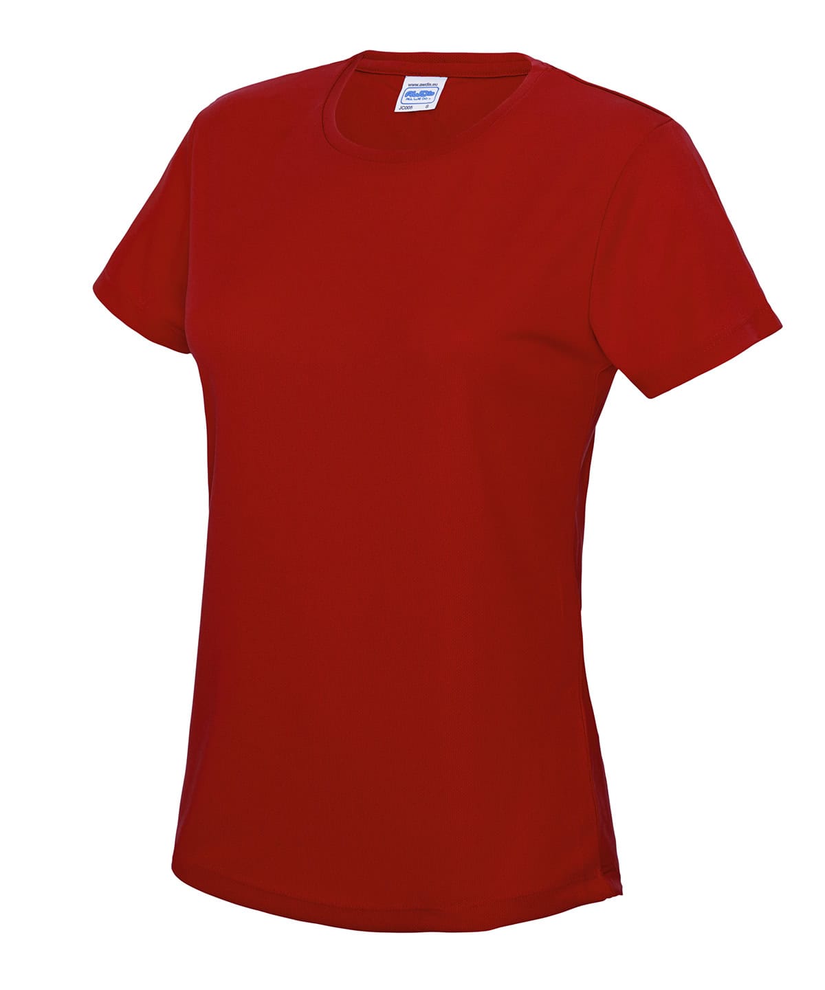 Ladies cool T-shirt in vibrant fire red, size XS, perfect for casual and embroidered custom designs.