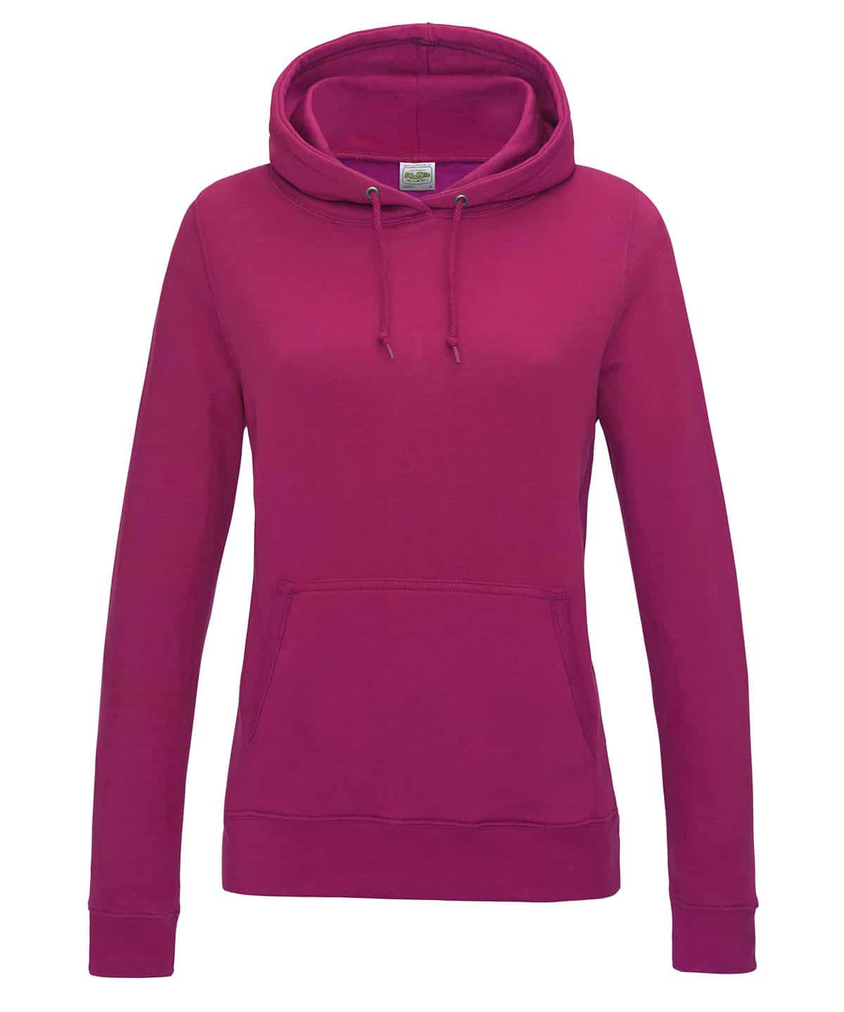 Bright hot pink ladies hoodie with adjustable drawstring, perfect for college and casual wear.
