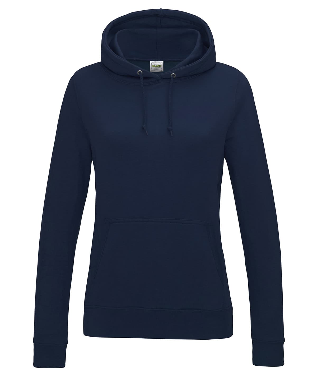 Soft navy hoodie with adjustable drawstrings for women’s casual wear.