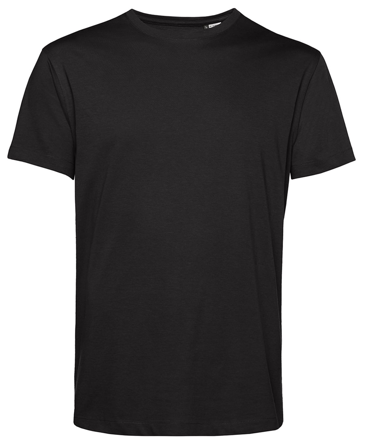 Black plain T-shirt ideal for custom embroidery and printing projects. Perfect for promotional appar.