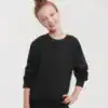 Soft black kids sweatshirt with raglan sleeves, ideal for everyday casual or sporty outfits.