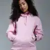 Comfortable pink hoodie with embroidered details, perfect for casual wear and custom printing.