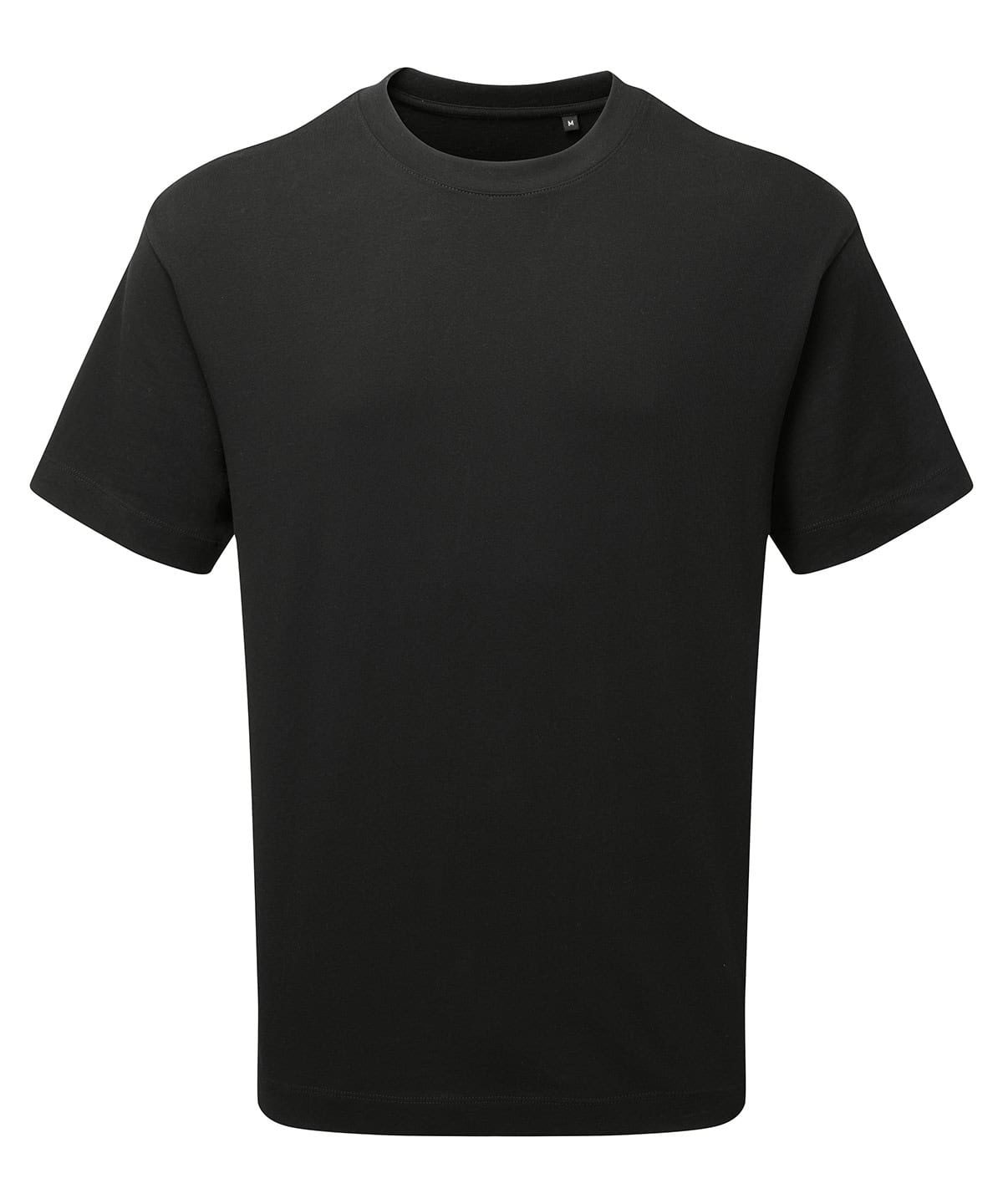Black heavyweight T-shirt with embroidered logo for casual wear.
