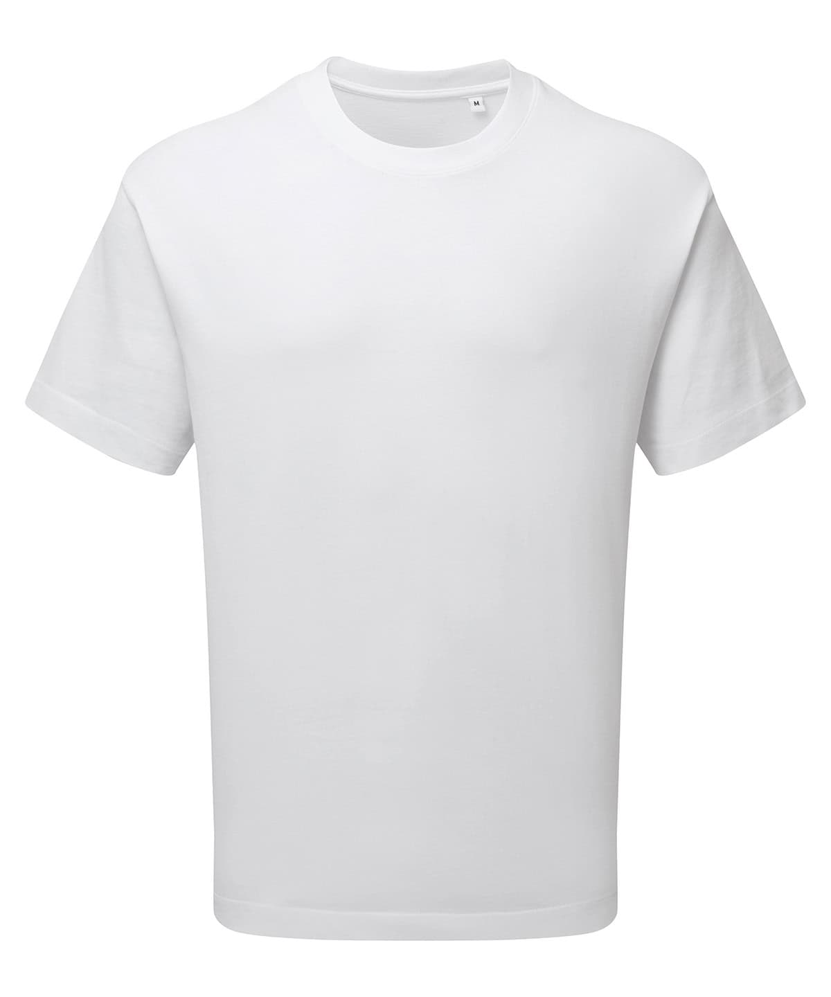 White Anthem heavyweight t-shirt with embroidery and printing, ideal for custom designs.