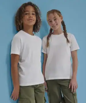 Kids' plain white T-shirts for embroidery and printing, ideal for personalised designs and branding.