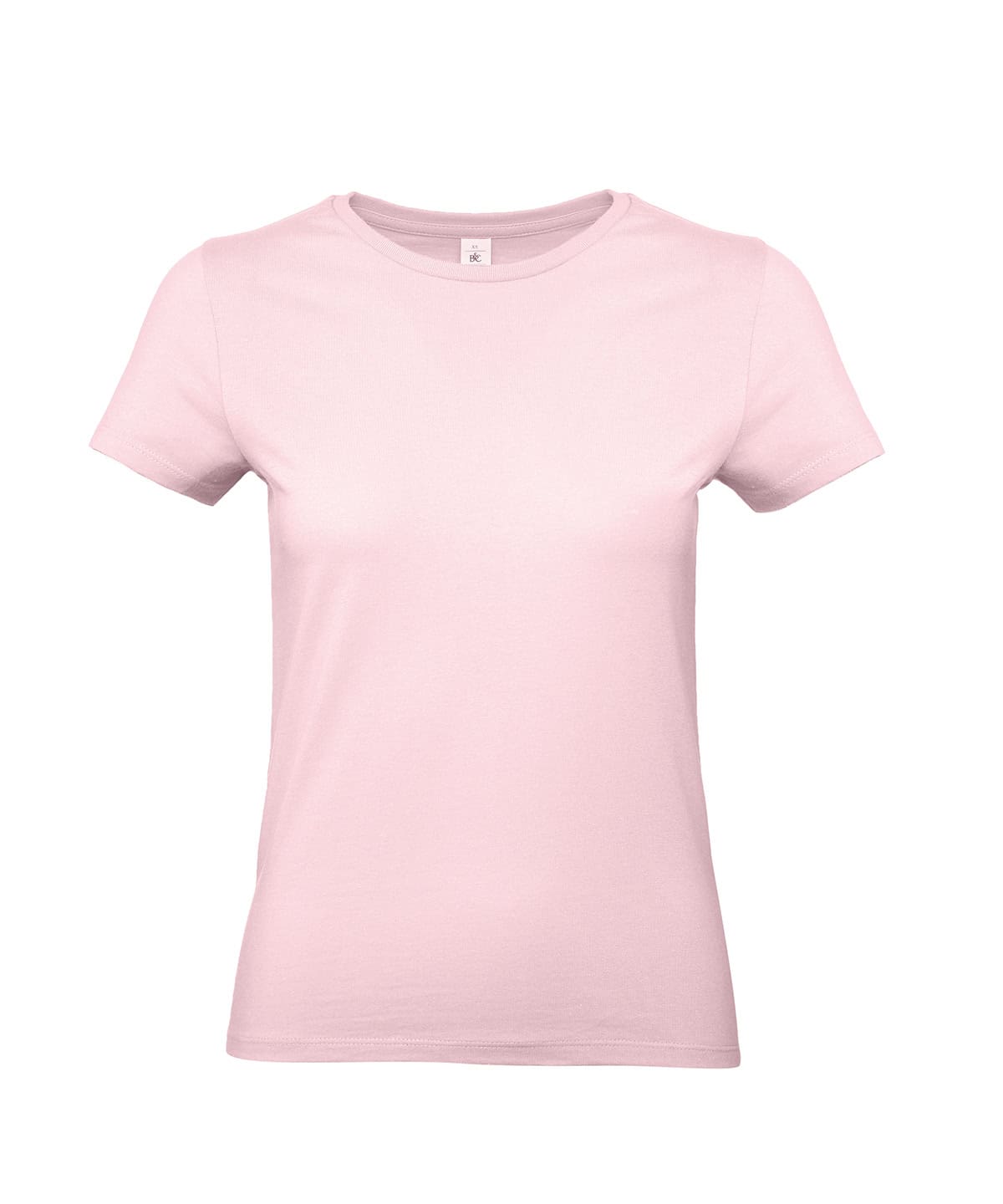 Women's soft pink embroidered T-shirt, B&C E190 / B220F Orchid Pink, XS size.