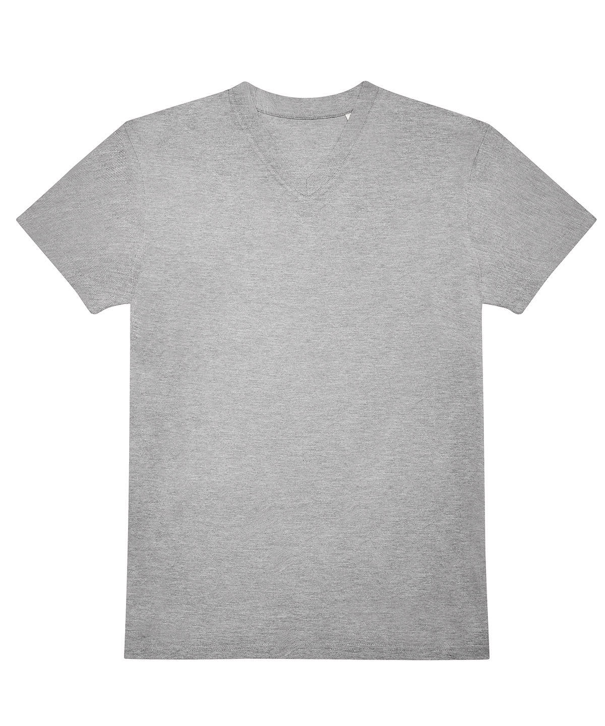 Grey sport grey T-shirt with V-neck, ideal for personalised embroidery and printing projects.