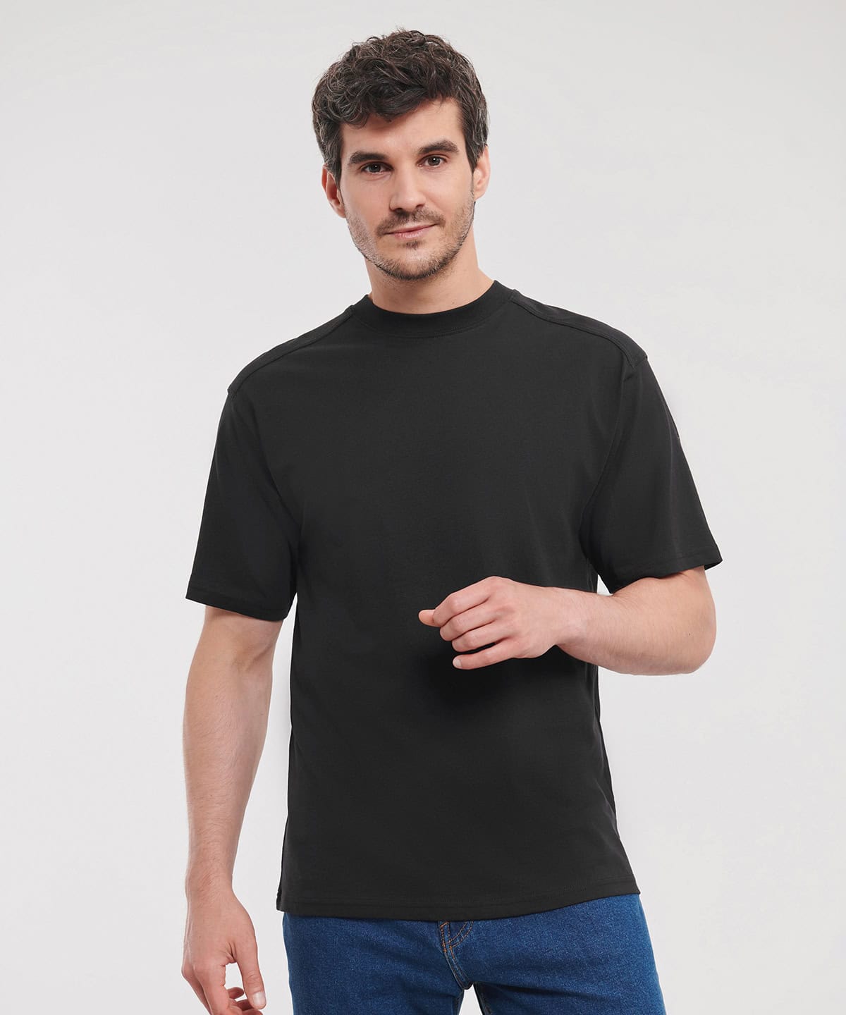 Black workwear T-shirt for embroidery and printing.