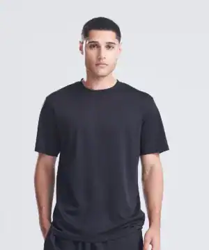Quality black T-shirt with embroidery and printing options.