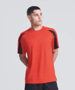 Contrast cool T with black shoulder accents, perfect for sports and casual wear.