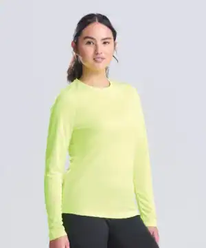 Bright yellow long sleeve T-shirt for women, perfect for casual and active wear.