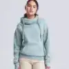 High-quality pastel blue cross neck hoodie with adjustable drawstrings, kangaroo pocket, and comfortable fit.