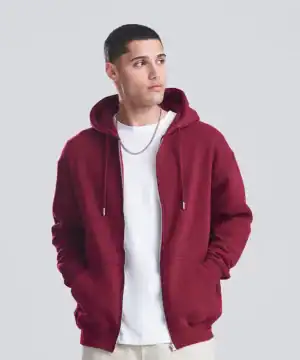 High-quality organic zip hoodie with sustainable embroidery & printing, perfect for eco-conscious fashion.
