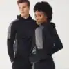 Black athletic hoodie with grey accents for adults.