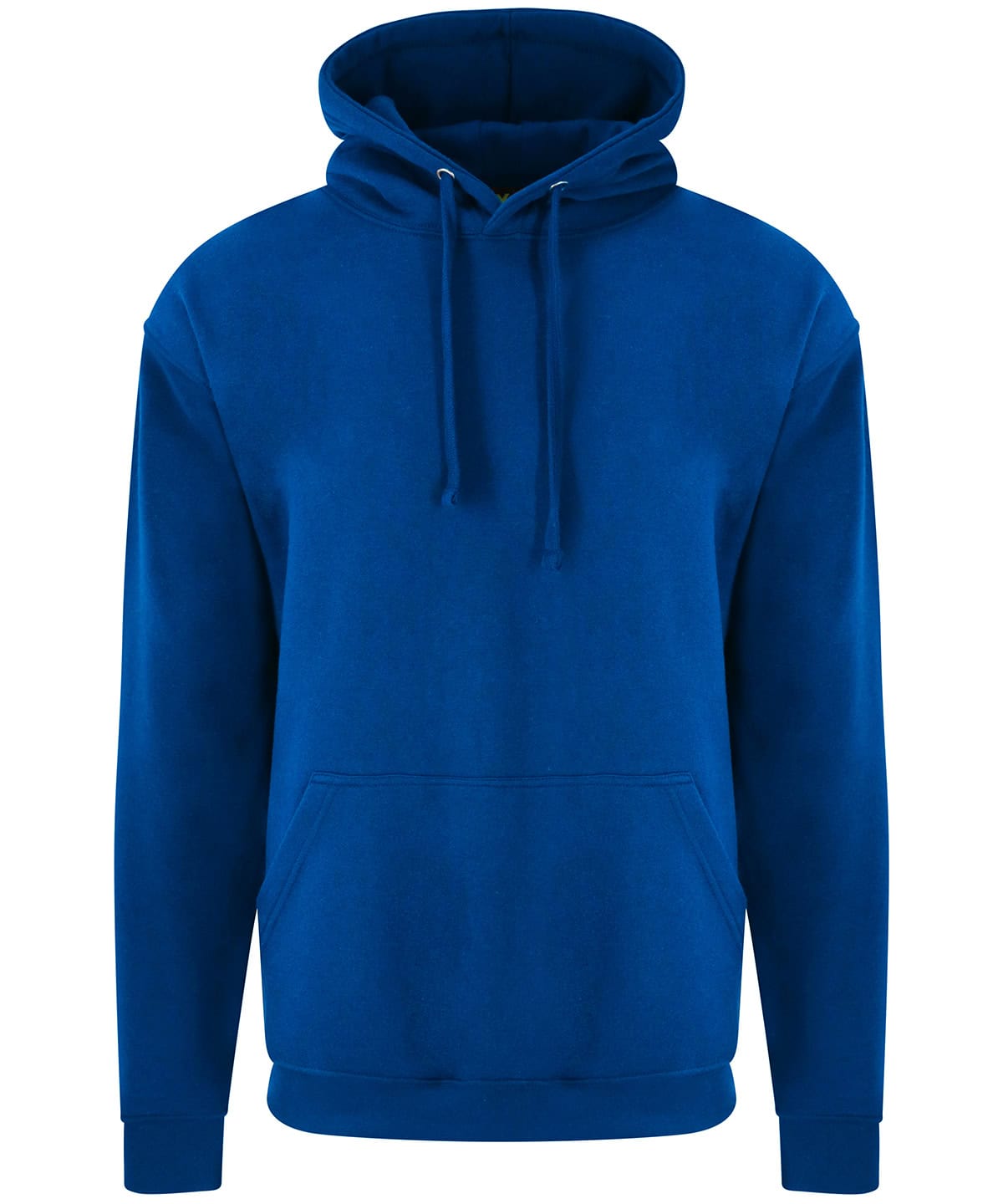 Royal blue hoodie with front pocket, ideal for casual wear and embroidery printing.