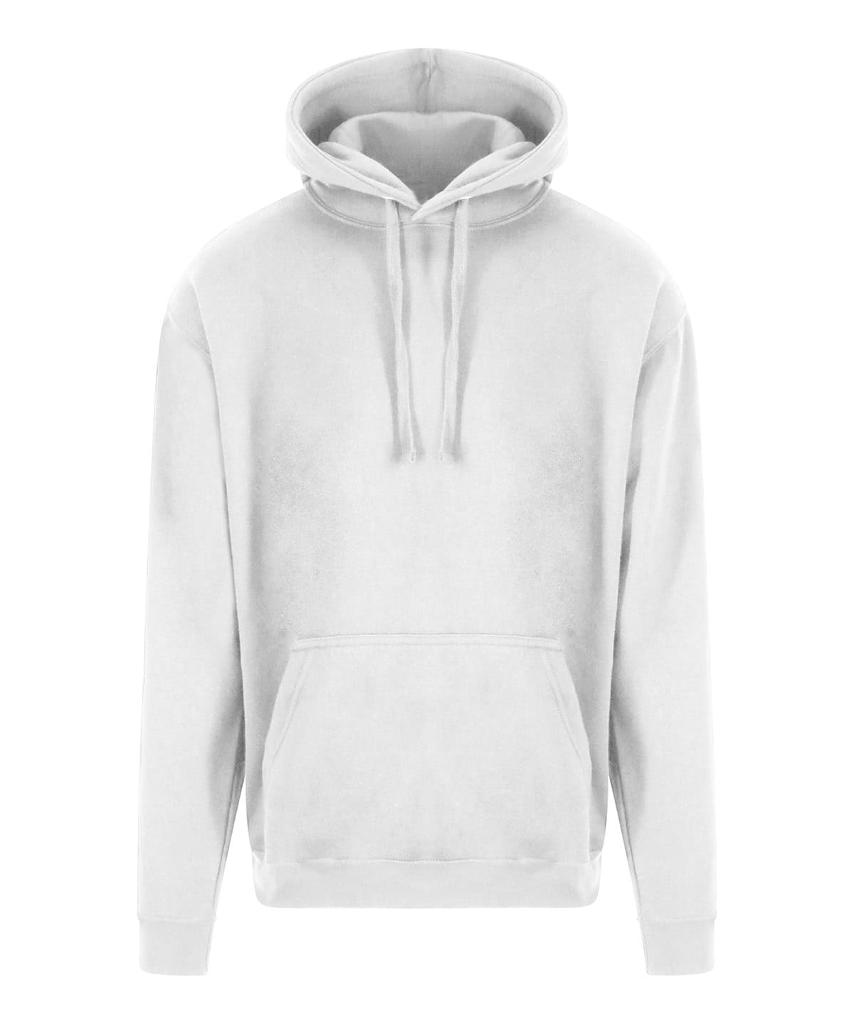 White Pro hoodie with front pocket, ideal for custom embroidery and printing.