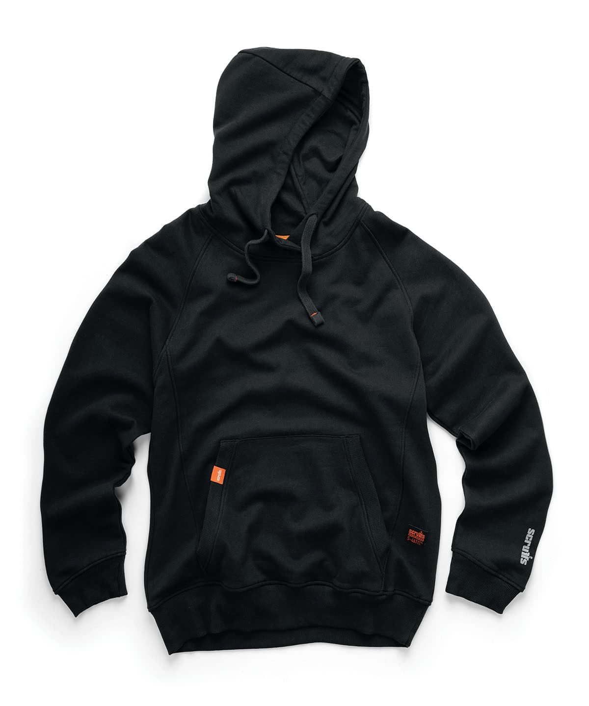 Black hoodie with printed logo for workwear, embroidered details. Comfortable, durable, perfect for industrial or casual use.