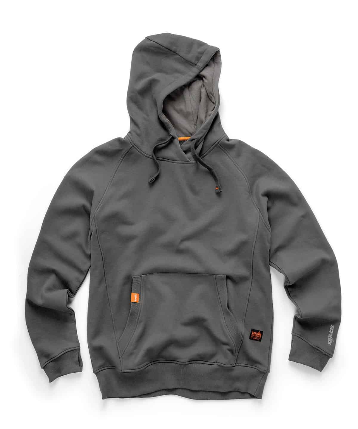 Hooded work sweatshirt in graphite with eco-friendly embroidery and printing, perfect for various industries.
