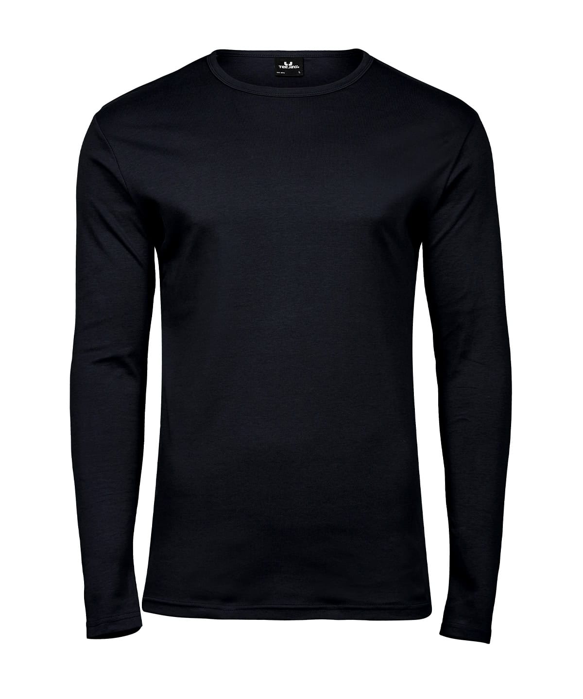 Black long sleeve interlock T-shirt for custom embroidery and printing. Perfect for promotional appa.