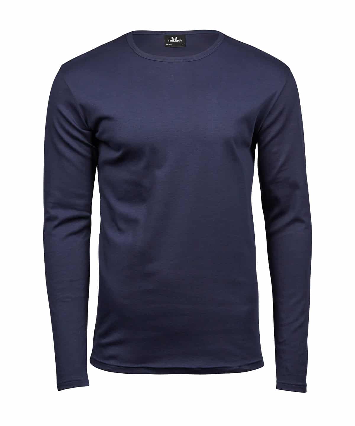 Navy long sleeve interlock tee for casual wear, perfect for embroidery and printing.