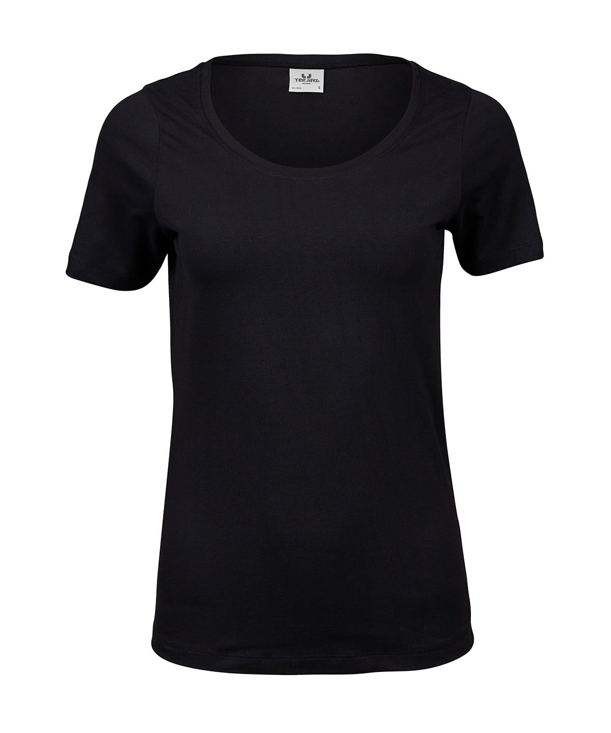 Black ladies stretch T-shirt with embroidery and printing options. Perfect for customised apparel an.
