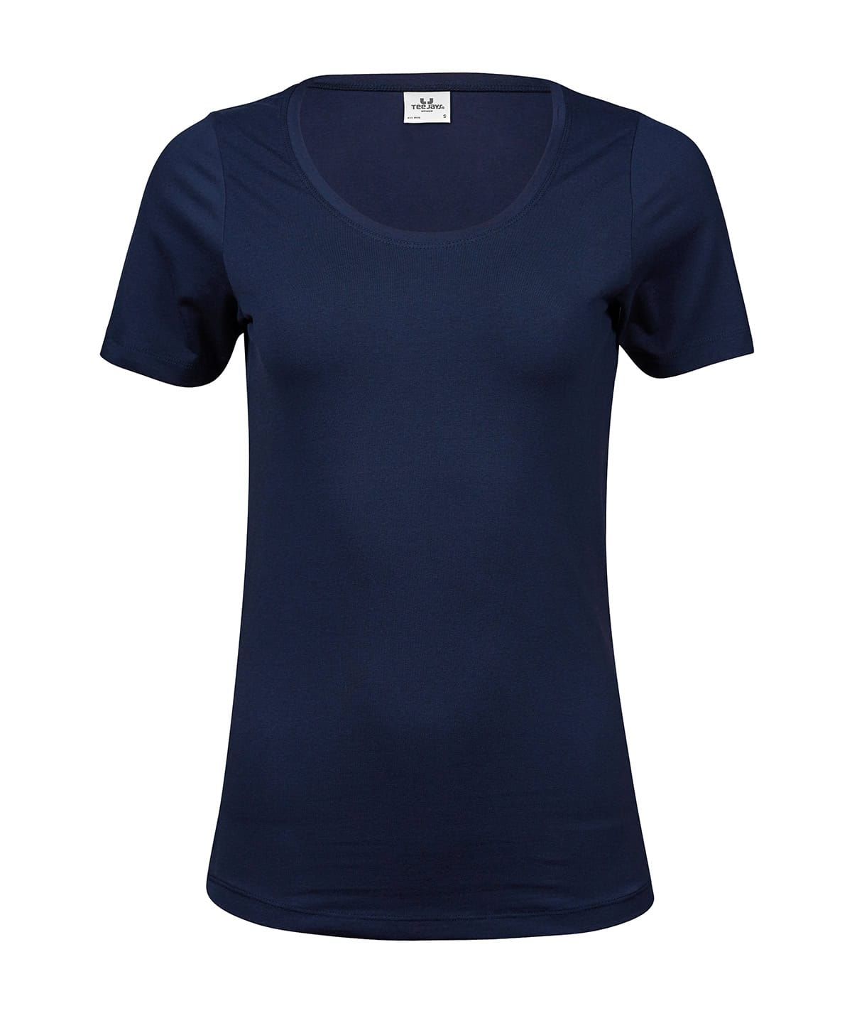 Navy ladies stretch tee with embroidery and printing options, perfect for customised casual wear.