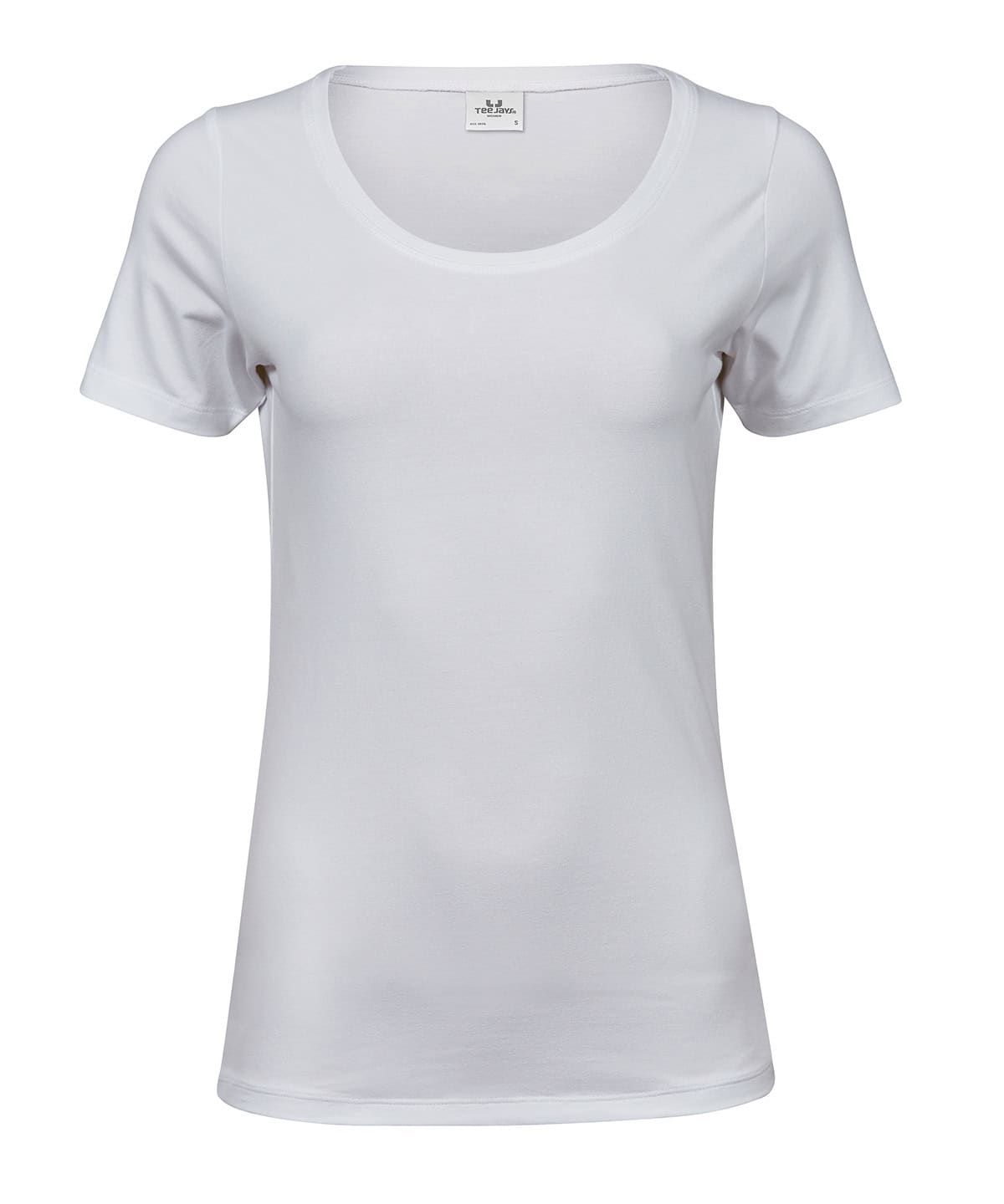 White ladies stretch T-shirt for embroidery and printing. Perfect for custom apparel and promotional.