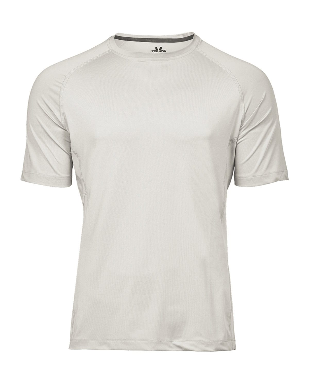 White CoolDry T-shirt in cement colour, ideal for sports and casual outfits.