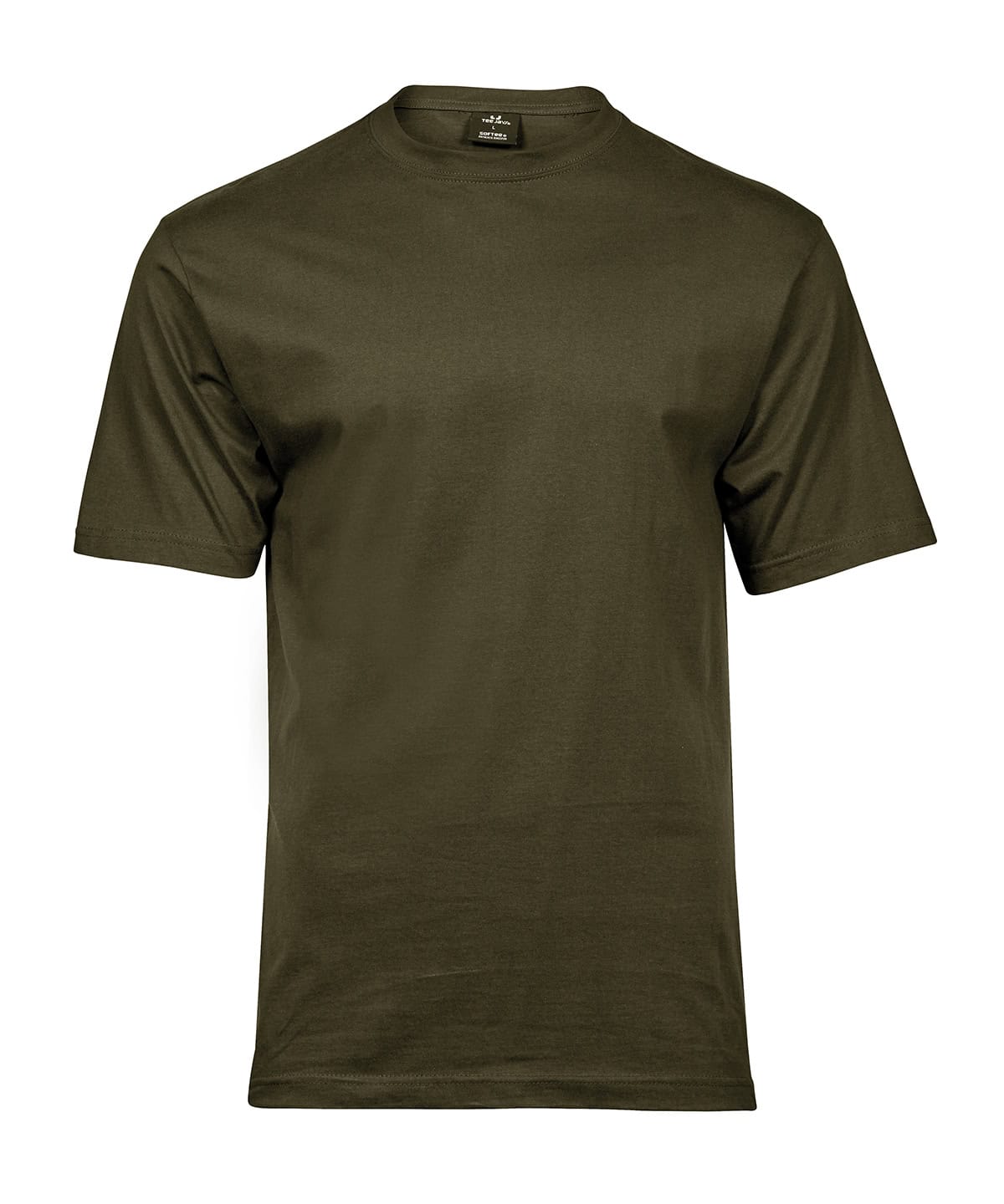 Olive green Sof tee T-shirt with embroidery and printing, size small, perfect for casual wear.