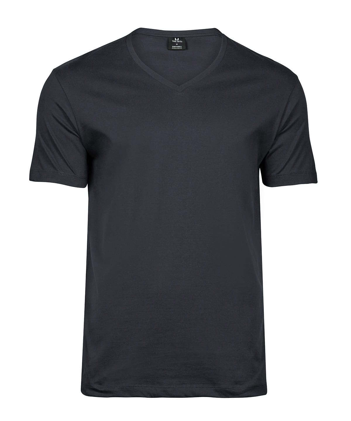 Dark grey V-neck T-shirt, men's casual clothing, soft fabric, stylish fit.