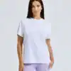 White ladies organic oversized T-shirt with a relaxed fit, perfect for casual wear.
