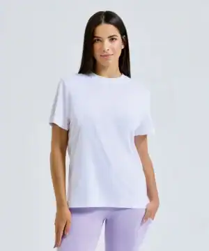 White ladies organic oversized T-shirt with a relaxed fit, perfect for casual wear.