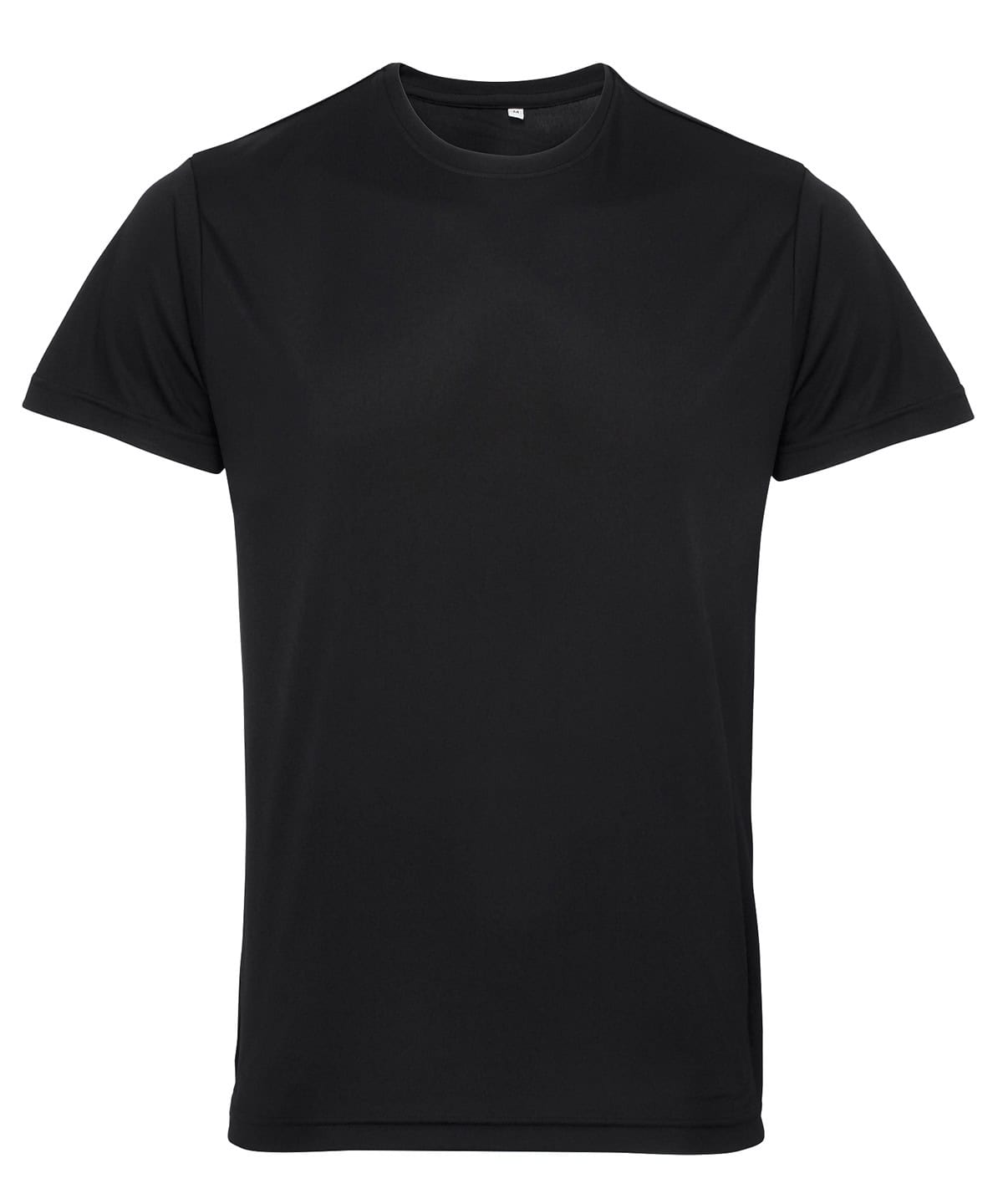 Recycled performance T-shirt in black, ideal for sports and casual wear, featuring eco-friendly fabr.