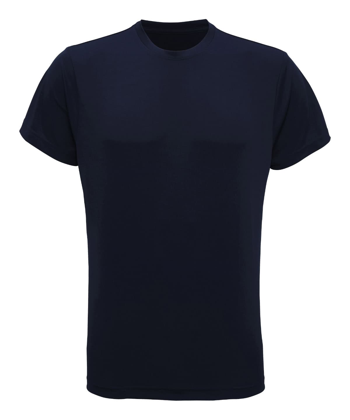 Recycled performance T-shirt in French Navy, ideal for sports and casual wear. Eco-friendly fabric w.