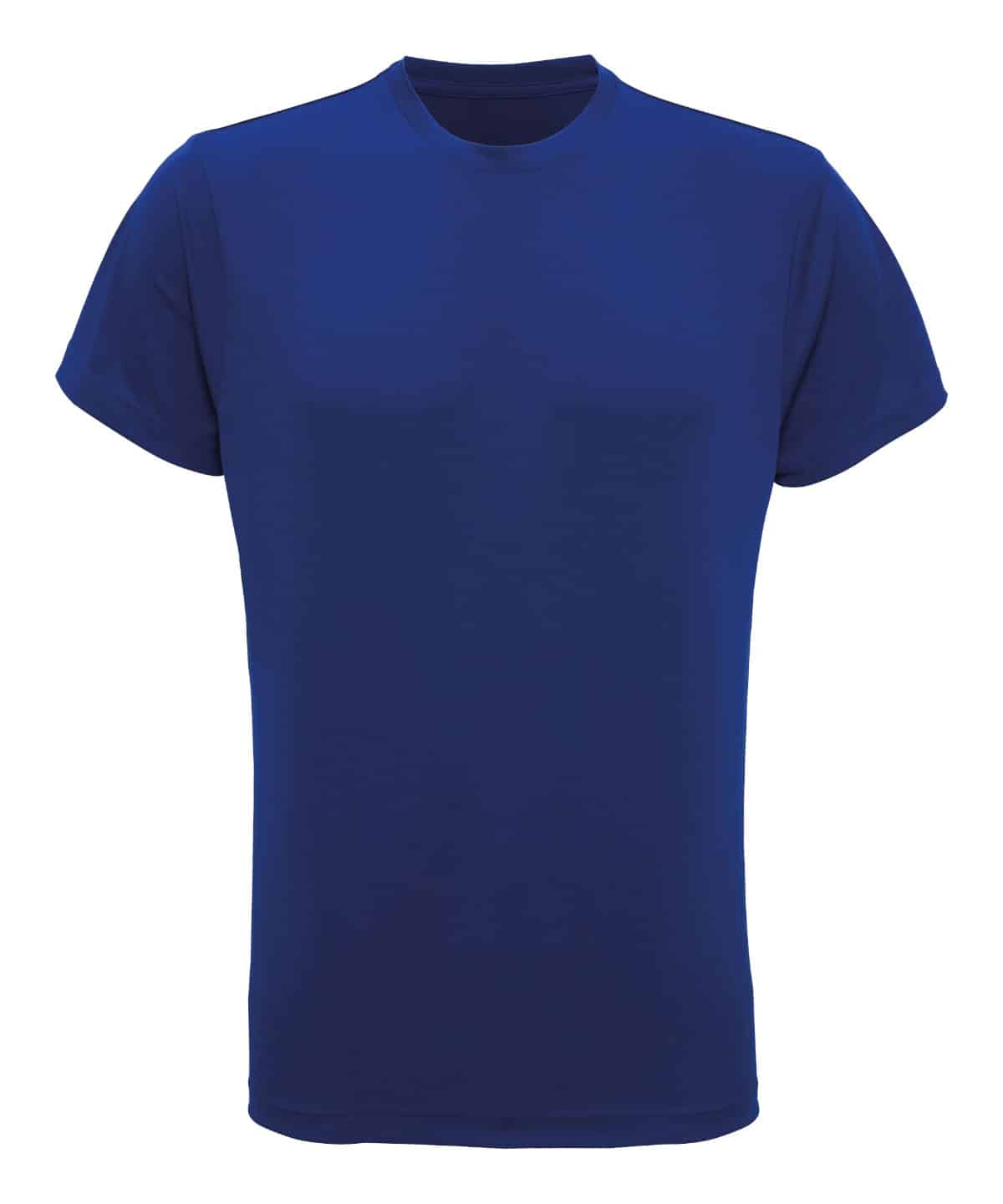 Recycled performance T-shirt in royal blue, ideal for sports and activewear. Eco-friendly fabric wit.