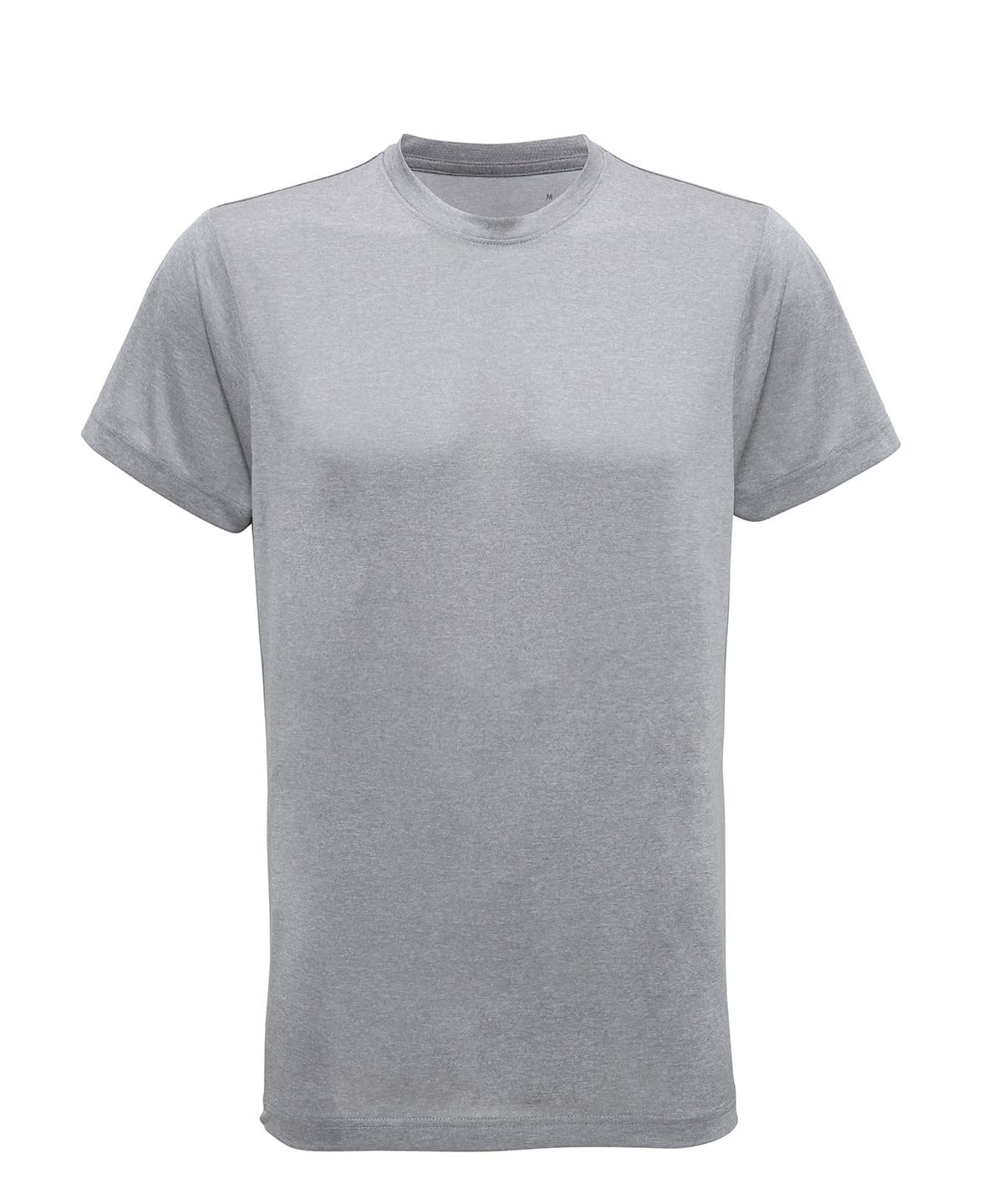 Recycled performance T-shirt in silver melange, ideal for sports and casual wear. Eco-friendly fabri.